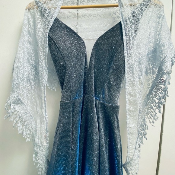 Metallic Blue Formal Evening Gown - Picture 5 of 12